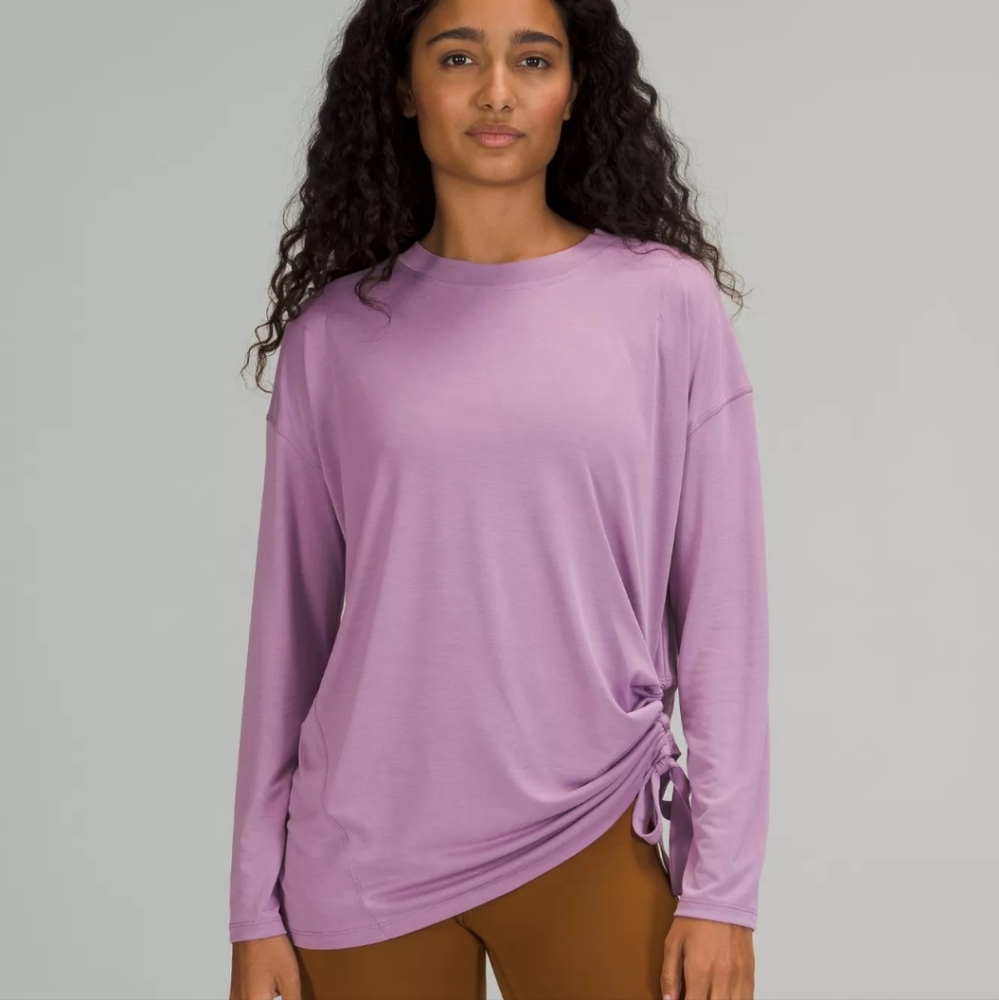 Lululemon Side Cinch Long Sleeve Crew Slinky Jersey Tunic Wisteria Purple Sz 8